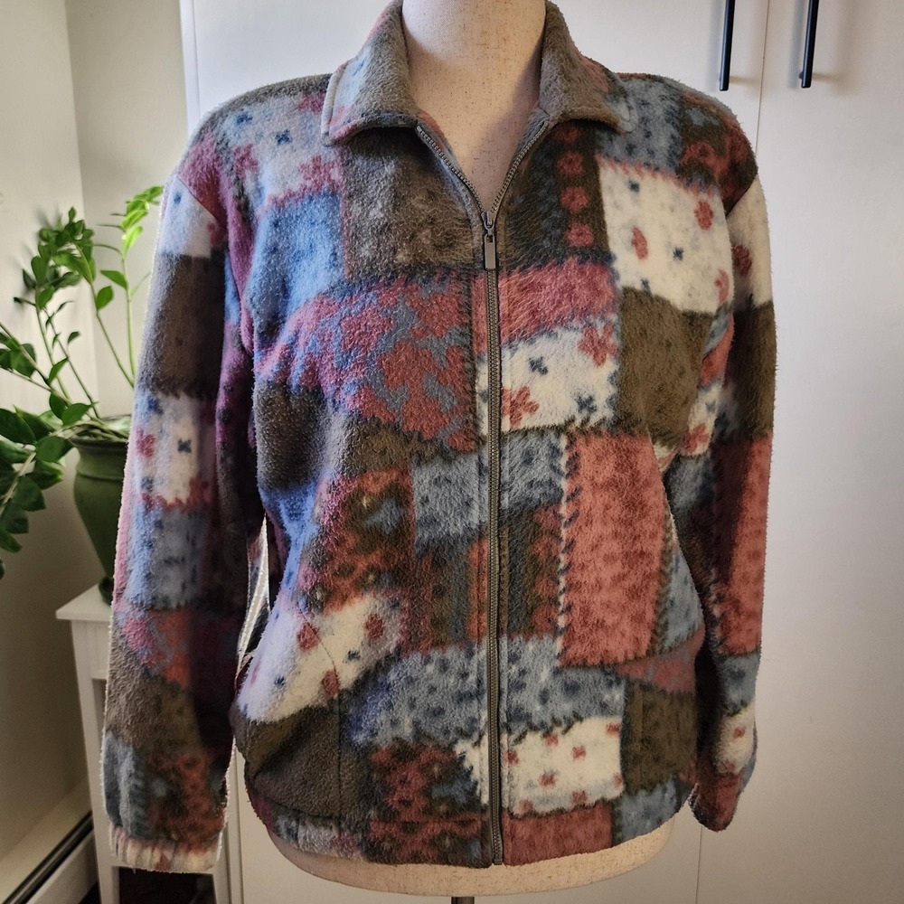 Teddi Petite Vintage 90s Patchwork Floral Fleece Jacket Mauve Blue PM 81213